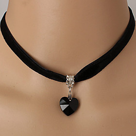 Women's Onyx Crystal Choker Necklace Pendant Necklace Heart Ladies Tattoo Style Fashion Vintage Crystal Lace Red Blue White Black Necklace Jewelry For Party We