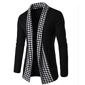 Men's Print Check Cardigan Long Sleeve Regular Sweater Cardigans Fall Winter Spring Black Dark Gray