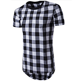 Men's T shirt Plaid Graphic Short Sleeve Daily Tops Black Blue Red