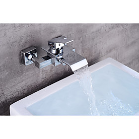 Bathtub Faucet Contemporary and Waterfall  Wall Mounted Ceramic Valve Chrome Bath Shower Mixer Taps with Cold and Hot Water