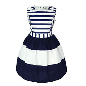 Toddler Little Girls' Dress Blue  White Striped Daily Holiday Navy Blue Sleeveless Sweet Dresses Summer Slim