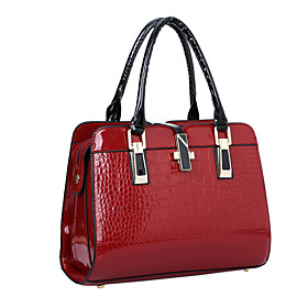 Women's Bags Patent Leather Satchel Top Handle Bag Solid Colored Crocodile Event / Party Formal Office  Career Handbags Wine Black Blue
