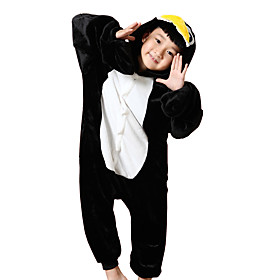 Kid's Kigurumi Pajamas Penguin Onesie Pajamas Flannel Toison Black Cosplay For Boys and Girls Animal Sleepwear Cartoon Festival / Holiday Costumes / Leotard /