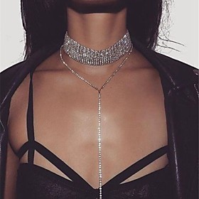 Women's Synthetic Diamond Choker Necklace Y Necklace Ladies Unique Design Bikini Blinging Crystal Leather Silver Gold Necklace Jewelry For Party Wedding Casual