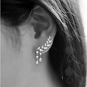 Women's Cubic Zirconia Stud Earrings Dangle Earrings Ear Climbers Leaf Drop Ladies Simple Tassel Elegant Blinging everyday Earrings Jewelry Silver / Gold For P