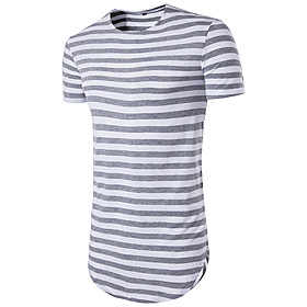 Men's Unisex T shirt Striped Plus Size Print Short Sleeve Daily Slim Tops Basic Round Neck Red Black Light gray / Sports / Summer / Long