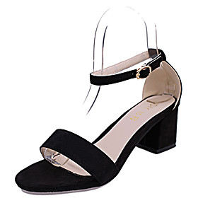 Women's Sandals Block Heel Sandals Chunky Heel Open Toe Flat Sandals Club Shoes Dress Party  Evening PU Rhinestone Buckle Black Pink
