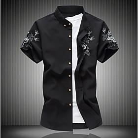 Men's Shirt Floral / Botanical Short Sleeve Street Slim Tops Personalized Chinese Style Fashion Comfortable Classic Collar White Wine Black / Summer