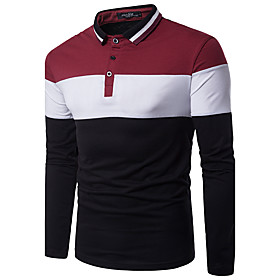 Men's Golf Shirt Tennis Shirt Color Block Long Sleeve Daily Slim Tops Active Streetwear Shirt Collar Gray Red