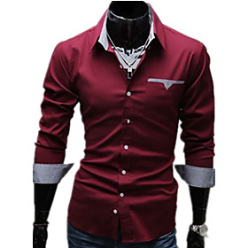 Men's Shirt Solid Colored Plus Size Basic Long Sleeve Daily Slim Tops Business Classic Collar Red White Black / Fall / Spring / Work