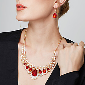 Women's Synthetic Ruby Jewelry Set Drop Earrings Statement Necklace Pear Cut Drop Ladies Luxury Elegant Fashion European everyday Imitation Diamond Earrings Je
