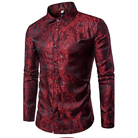 Men's Shirt Solid Colored Jacquard Long Sleeve Daily Slim Tops Luxury Classic Collar Purple Yellow Wine
