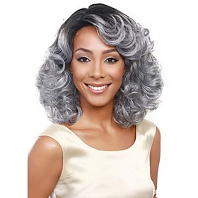 Synthetic Wig Wavy Wavy Wig Medium Length Grey Synthetic Hair Women's Gray