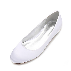 Women's Wedding Shoes Plus Size Flat Heel Round Toe Wedding Flats Comfort Ballerina Wedding Dress Party  Evening Satin Sparkling Glitter White Black Purple