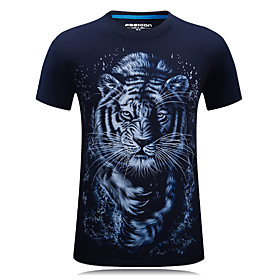 Men's T shirt Animal Plus Size Print Short Sleeve Daily Tops Cotton Active Round Neck Black Navy Blue / Sports / Fall / Spring / Summer
