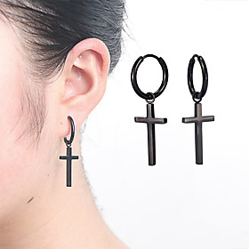 Women's Hoop Earrings Hanging Cross Earrings Cross Circle Cross Personalized Punk Simple Style Rock Hip Hop Titanium Steel Earrings Jewelry Black / Gold / Silv