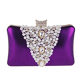 Women's Bags PU Leather Polyester Evening Bag Rhinestone Pearls Party Wedding Event / Party Wedding Bags Handbags Black Purple Gold Silver