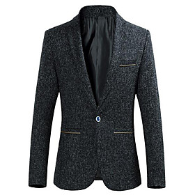 Men's Blazer Solid Colored Fall Shirt Collar Regular Coat Daily Long Sleeve Jacket Blue / Cotton
