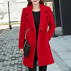 Women's Overcoat Solid Colored Pocket Business Fall Winter Coat Shirt Collar Long Coat Daily Long Sleeve Jacket Blue / Plus Size / Slim