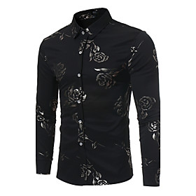 Men's Shirt Floral Print Long Sleeve Party Tops Black Wine Navy Blue