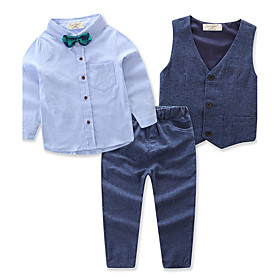 Toddler Kid's Boys' Suit Vest Shirt  Pants Clothing Set 4 Pieces Long Sleeve Blue Solid Colored Tie Knot Party Daily Prom Active Casual Reg