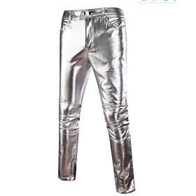 Men's Streetwear Punk  Gothic Exaggerated Slim Daily Chinos Pants Solid Colored Full Length Black Gold Silver / Spring / Fall