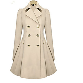 Women's Trench Coat Solid Colored Spring Trench Coat Shirt Collar Long Coat Daily Long Sleeve Jacket Khaki