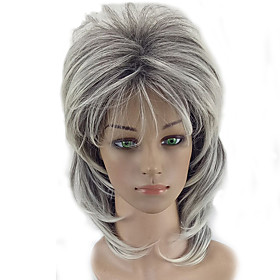 Synthetic Wig Curly Curly Layered Haircut Wig Medium Length Grey Synthetic Hair Women's Ombre Hair Gray hairjoy