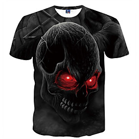 Men's Unisex Tee T shirt Shirt 3D Print Graphic Skull Print Short Sleeve Daily Tops Chic  Modern Horror Comfortable Big and Tall Round Neck Deep Blue Lake blue