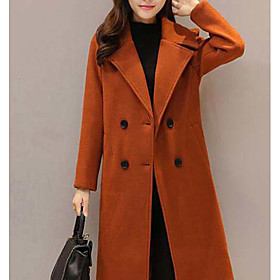 Women's Pea Coat Solid Colored Basic Fall Winter Coat Notch lapel collar Maxi Coat Daily Long Sleeve Jacket Blushing Pink