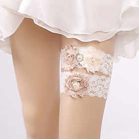 Lace Classic Jewelry / Vintage Style Wedding Garter With Rhinestone / Pearl / Floral Garters Wedding / Party  Evening