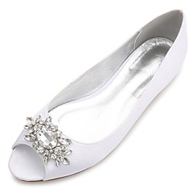 Women's Wedding Shoes Glitter Crystal Sequined Jeweled Plus Size Flat Heel Peep Toe Wedding Flats Basic Wedding Satin Crystal Solid Colored Summer White Purple