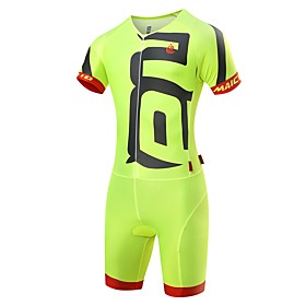 Malciklo Men's Triathlon Tri Suit - White / Black / Green / Yellow Bike Clothing Suit Quick Dry Anatomic Design Ultraviolet Resistant Reflective Strips Sports