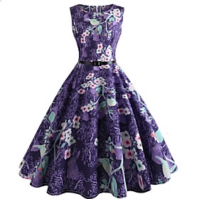 Women's Swing Dress Cotton Sleeveless Floral Print Spring Summer Vintage Daily Going out Cotton Slim Floral Purple S M L XL XXL