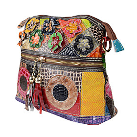 Women's Bags Cowhide Shoulder Messenger Bag Tassel Vintage Daily Office  Career Retro Handbags MessengerBag Rainbow