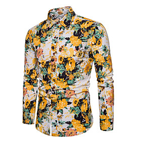 Men's Shirt Floral Print Long Sleeve Daily Tops Basic Yellow / Spring / Summer