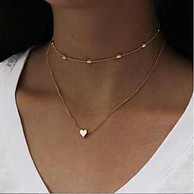 Women's Choker Necklace Chain Necklace Layered Thick Chain Stacking Stackable Heart Love Ladies Simple Vintage Multi Layer Metal Alloy Silver Gold 35 cm Neckla
