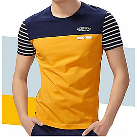 Men's T shirt Shirt Striped Graphic Color Block Plus Size Patchwork Short Sleeve Going out Tops Cotton Round Neck Blue Yellow Gray