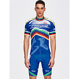 21Grams Men's Short Sleeve Cycling Jersey with Bib Shorts Summer Silicon Polyester White Rainbow Bike Shorts Bib Shorts Jacket 3D Pad Quick Dry Breathable Back