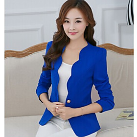 Women's Jacket Solid Colored Patchwork Basic Fall  Winter Short Coat Daily Long Sleeve Jacket Blue / Cotton