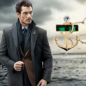 Gender:Men's; Gemstone:Cubic Zirconia; Theme:Anchor,Creative; Shape:Taper Shape; Style:British,Fashion,Sailor Lolita; Jewelry Type:Brooches; Occasion:Wedding,Holiday; Material:Alloy; Width:2.5; Height:3.5; Design:Stylish,Classic; Features:Cool; Front page: Men's Cubic Zirconia Brooches Classic Stylish Creative Anchor Sailor Lolita Fashion British Brooch Jewelry Black Green For Wedding Holiday