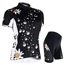 Nuckily Women's Short Sleeve Cycling Jersey with Shorts White Black Floral Botanical Bike Shorts Jersey Padded Shorts / Chamois Waterproof Breathable Nuckily Women's Short Sleeve Cycling Jersey with Shorts White Black Floral Botanical Bike Shorts Jersey Padded Shorts / Chamois Waterproof Breathable