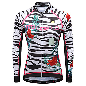 Malciklo Women's Long Sleeve Cycling Jersey Winter Summer Lycra Polyester White Purple Red Floral Botanical Zebra Plus Size Bike Jersey Quick Dry Breathable Re