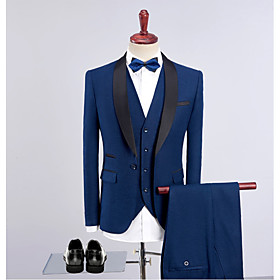 Men's Wedding Suits Shawl Collar Tailored Fit Single Breasted One-button Straight Flapped Solid Colored Wool