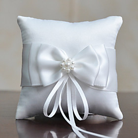 Fabric Satin Bow Cotton / Linen Ring Pillow Pillow All Seasons