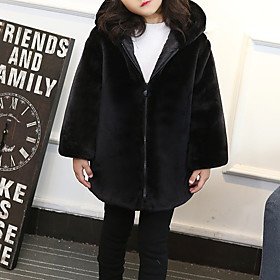Kids Toddler Girls' Suit  Blazer Long Sleeve Black Solid Colored Faux Fur School Basic