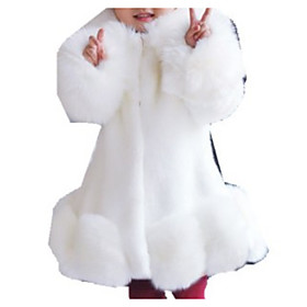 Kids Girls' Suit  Blazer Long Sleeve Blushing Pink White Light gray Solid Colored Faux Fur School Basic 1-12 Years