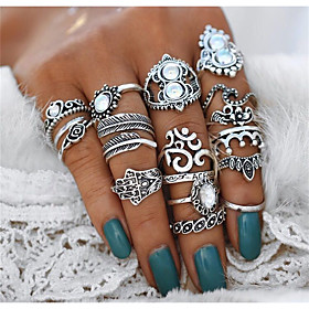 Band Ring Crystal Vintage Style Silver Alloy Heart Flower Crown Statement Ladies Unusual 16pcs / Women's / Statement Ring / Ring Set / Hamsa Hand
