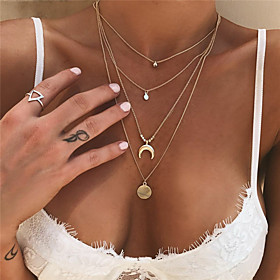 Women's Chain Necklace Layered Necklace Layered Moon Crescent Moon double horn Ladies Bohemian Fashion European Alloy Silver Gold Golden 2 Silver 2 Golden 3 40