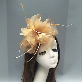 Feather / Net Fascinators / Headpiece with Feather / Floral / Flower 1pc Wedding / Special Occasion / Tea Party Headpiece